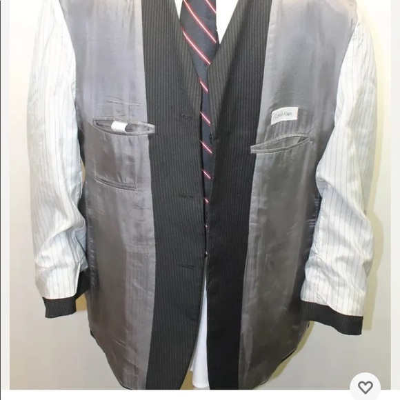 Calvin Klein Men's Blazer Pin Stripe Black 46R Made In Canada 100% Wool - Picture 11 of 11